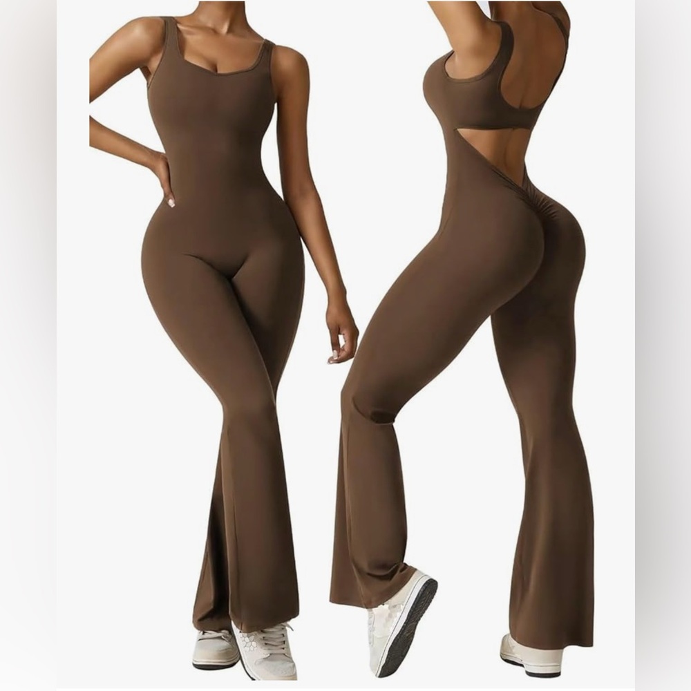 Brown Scoop-Back Flared Jumpsuit